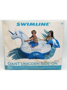 Giant Inflatable Unicorn Pool Ride-On By Swimline 108" Long Holds 2 People Durab